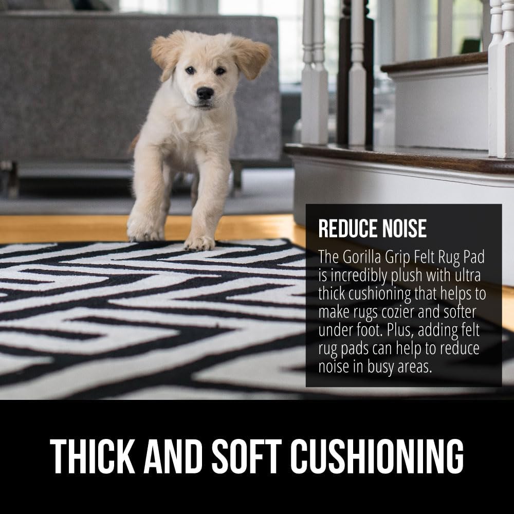 GORILLA GRIP Felt and Natural Rubber Stay in Place Slip Resistant Rug Pad, 1/4in Thick, 8x2 FT