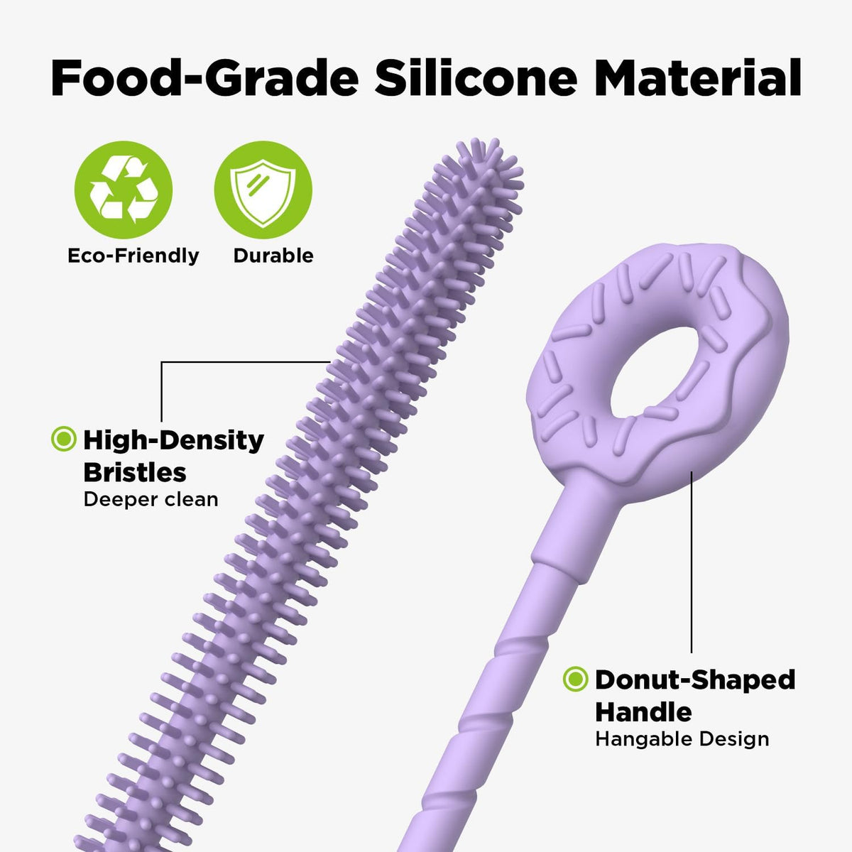2 Pcs Silicone Straw Cleaner Brush, Extra Long Cleaning Brushes for Straws, 6mm&9mm, Purple