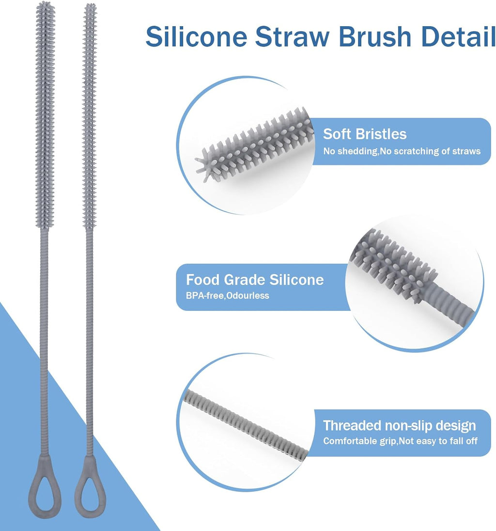 2Pcs Silicone Straw Cleaner Brush, 9.84in Reusable Straw Cleaner with Bendable Steel Core, Extra