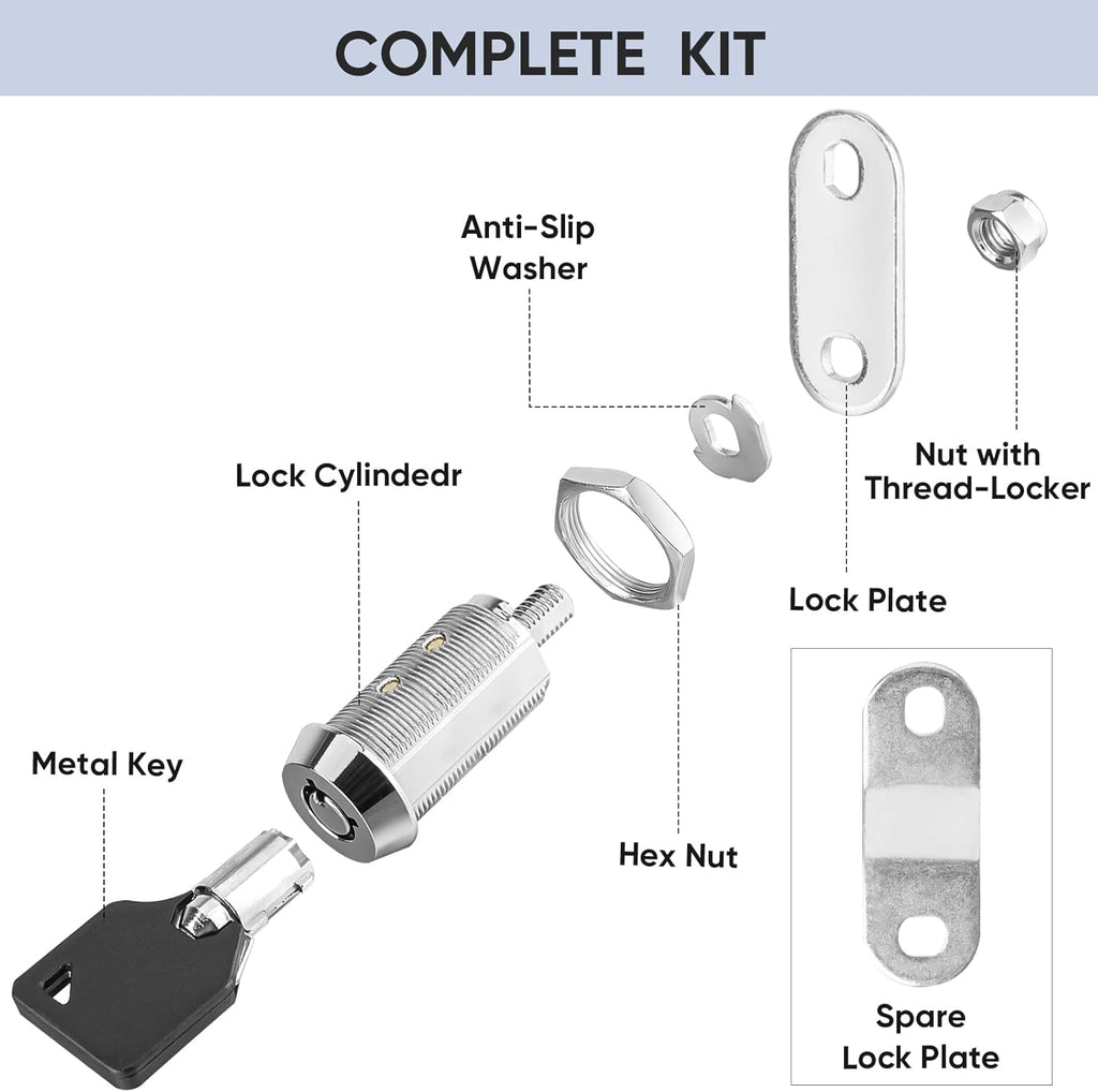 PTEROMY 2 Pack Cabinet Lock with Keys, 5/8'' Heavy Duty Tubular Cam Lock for RV Compartment Storage