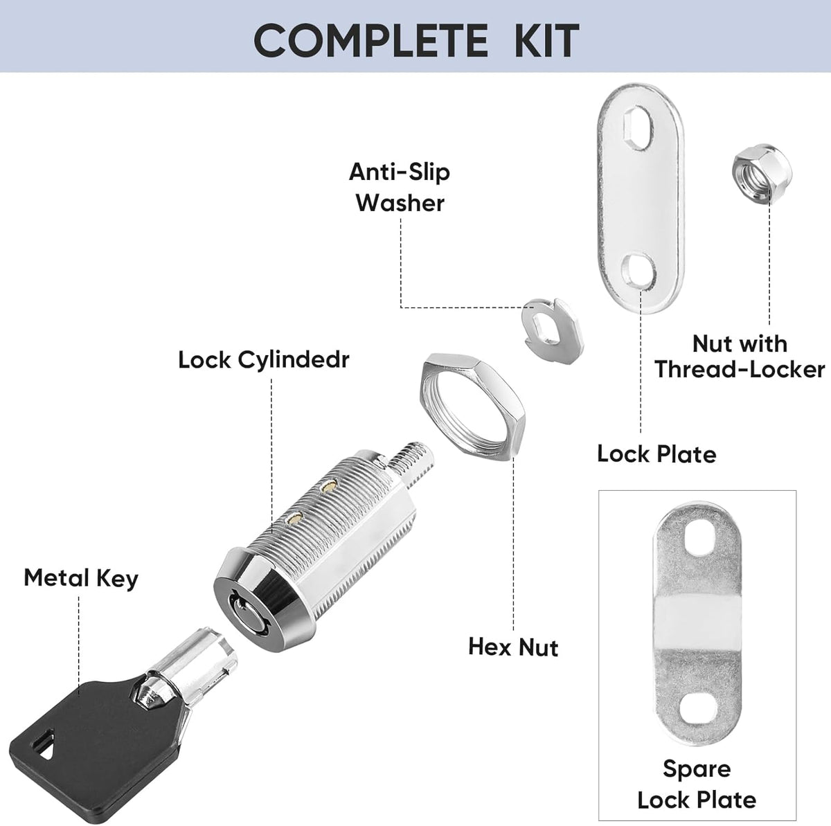 PTEROMY 2 Pack Cabinet Lock with Keys, 5/8'' Heavy Duty Tubular Cam Lock for RV Compartment Storage