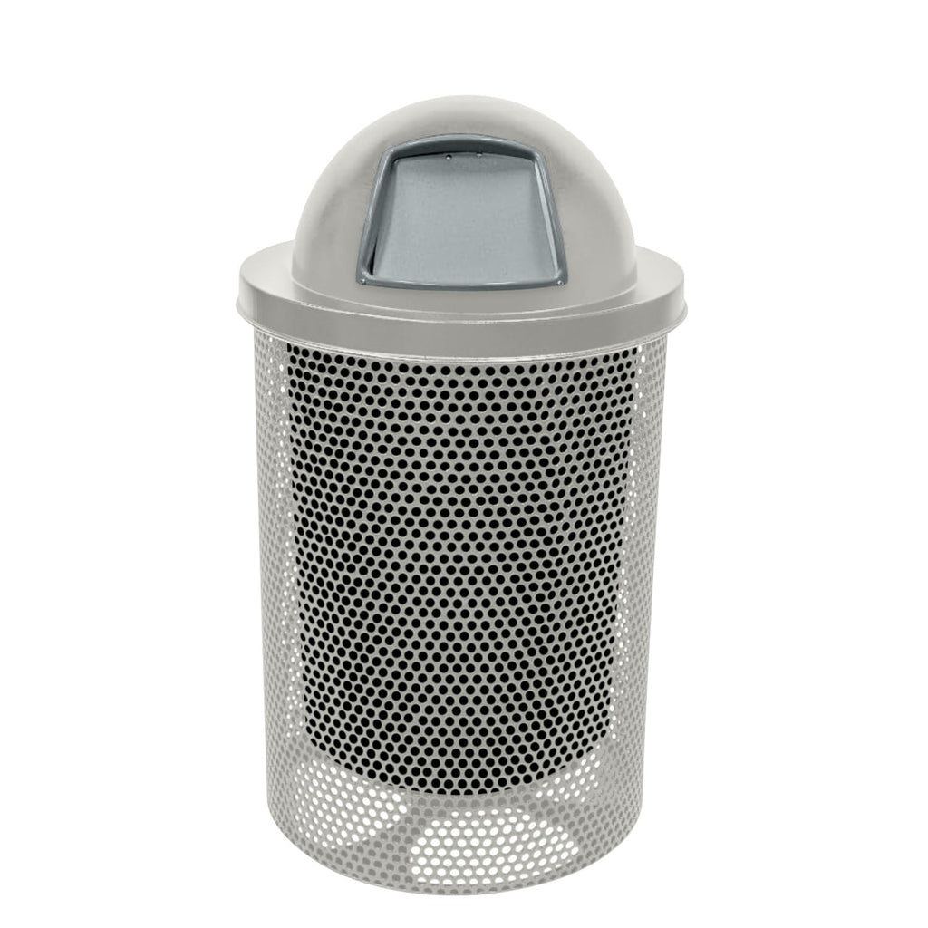 COATEDOUTDOORFURNITURE RDT-P-TXTGRY Heavy Duty Round Trash Receptacle with Dome Top, Liner