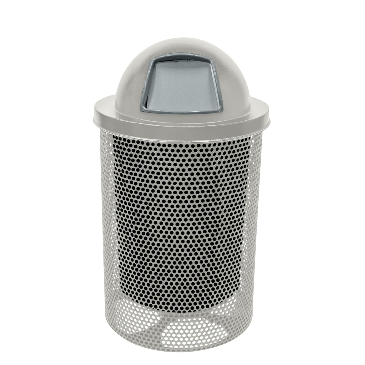 COATEDOUTDOORFURNITURE RDT-P-TXTGRY Heavy Duty Round Trash Receptacle with Dome Top, Liner