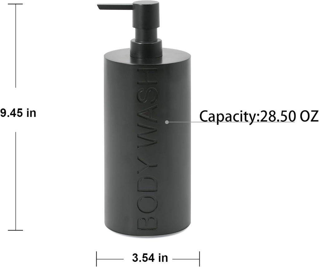 Matte Black Body Wash Dispenser Luxurious Refillable Pump Bottle with Embossed Text, Durable
