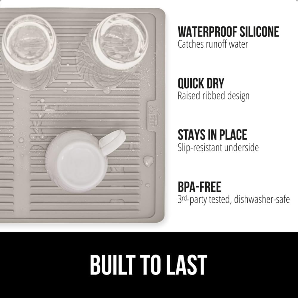 GORILLA GRIP 100% BPA-Free Patented Silicone Dish Drying Mat for Kitchen Counter, 18x24 Inch, Water