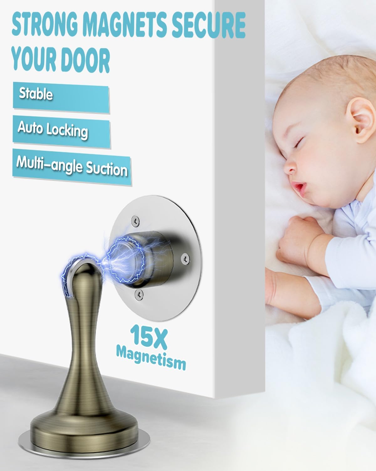 Door Stoppers Magnetic Door Catch - 4 Pack Stainless Steel Heavy Duty Door Stops for Bottom of