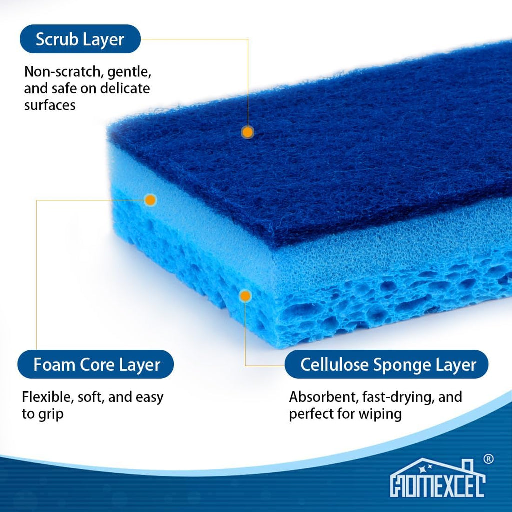 HOMEXCEL Sponges Kitchen 6pcs, Non-Scratch Sponges for Dishes, Scrub Cleaning Sponge Safe on