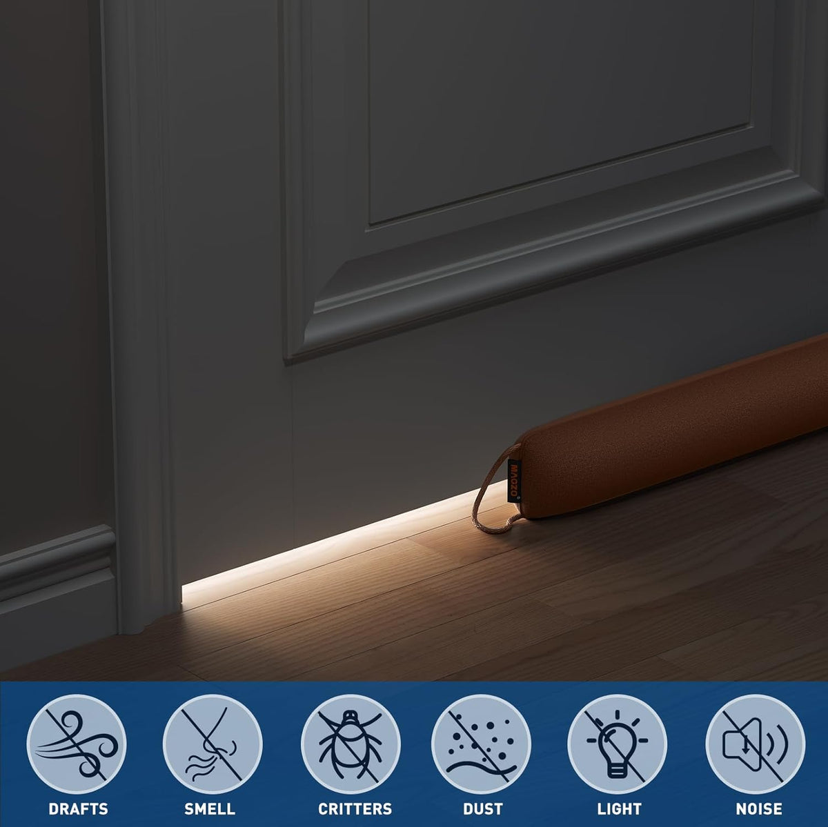 MAGZO Door Draft Stopper, 34 Inch Under Door Draft Blocker Noise Stopper, Weighted Wind Blocker