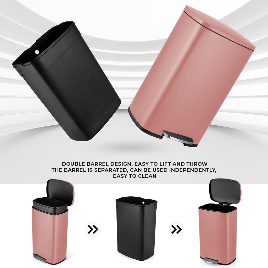 8 Gal Kitchen Trash Can, 30L Recycling or Garbage Bin, Brushed Stainless Steel Waste Basket