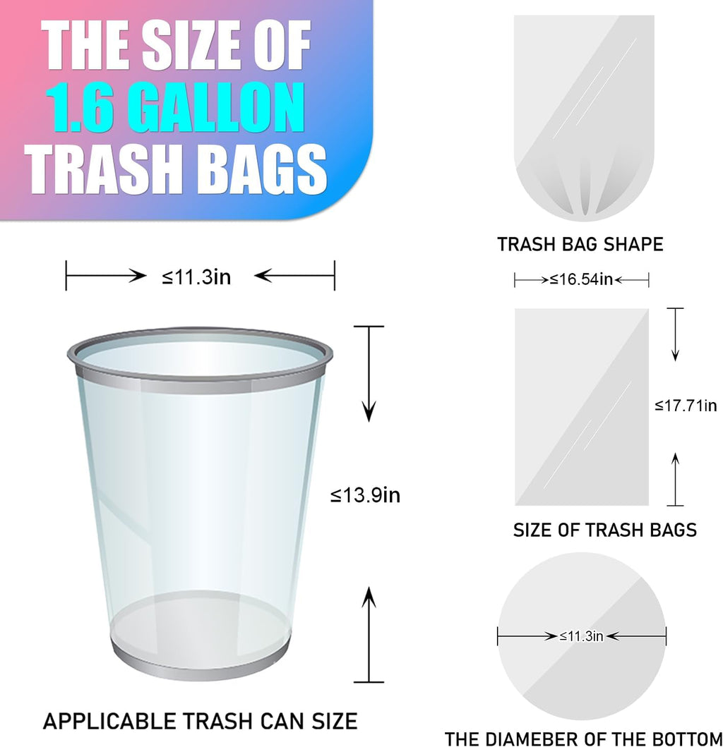 300 Count 1.6 Gallon Mini Trash Bags - 6 Liter Colored Small Garbage Bags Unscented Mini Can Liners