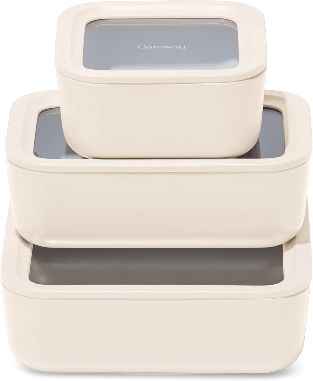 Caraway 3pc Glass Food Storage Set – 10 Cup, 6.6 Cup, & 4.4 Cup Food Containers - Ceramic Coated