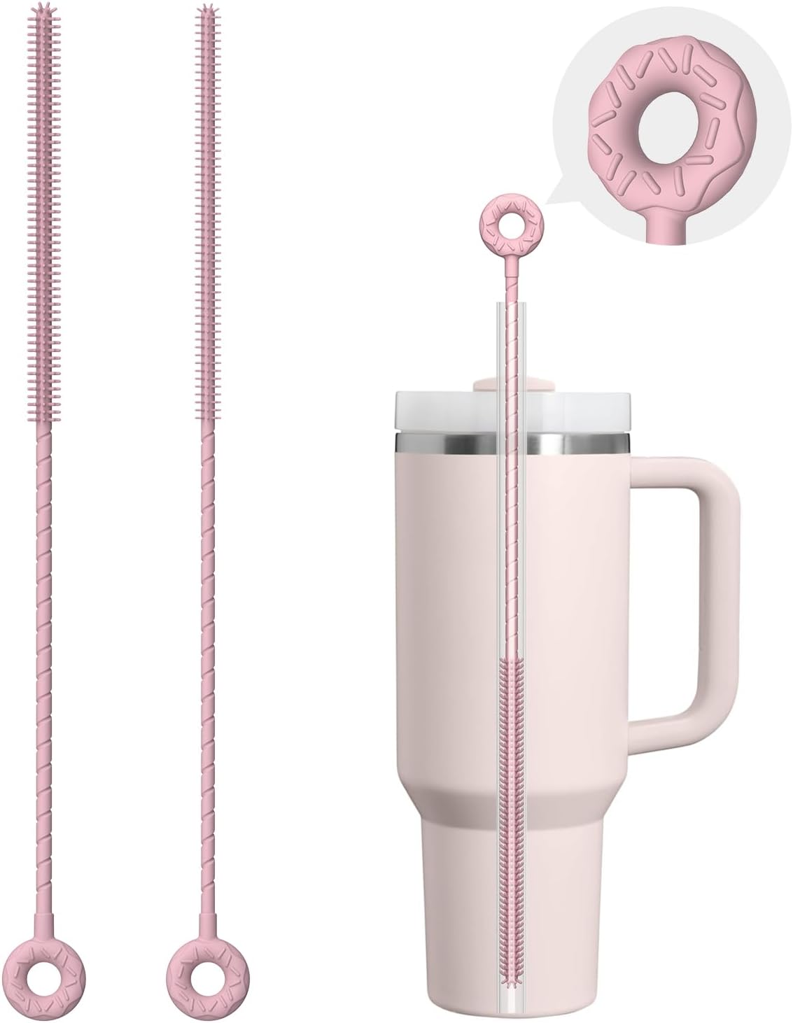 2 Pcs Silicone Straw Cleaner Brush, Extra Long Cleaning Brushes for Straws, 6mm&9mm, Pink