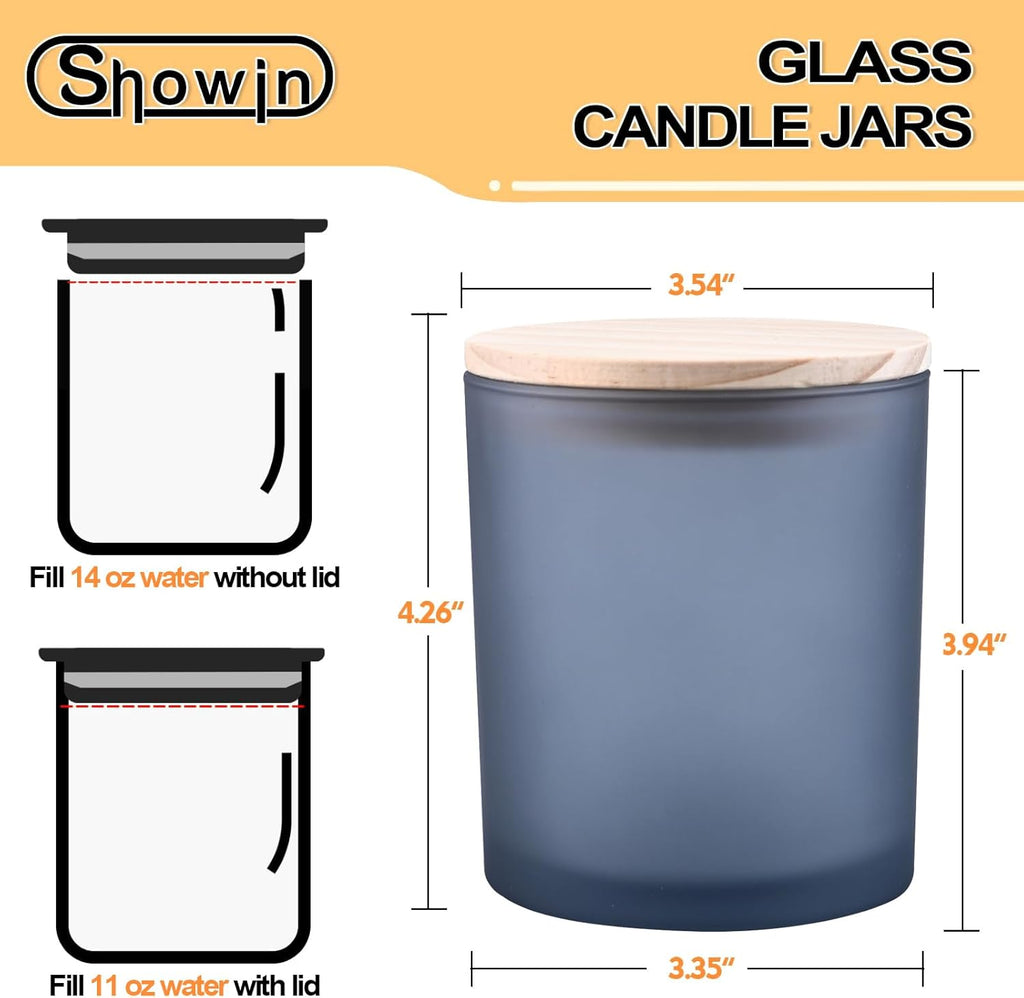 14 OZ Thick Candle Jars for Making Candles 12 Pcs, 3 Wick Empty Jars with Wood Lids for Candle
