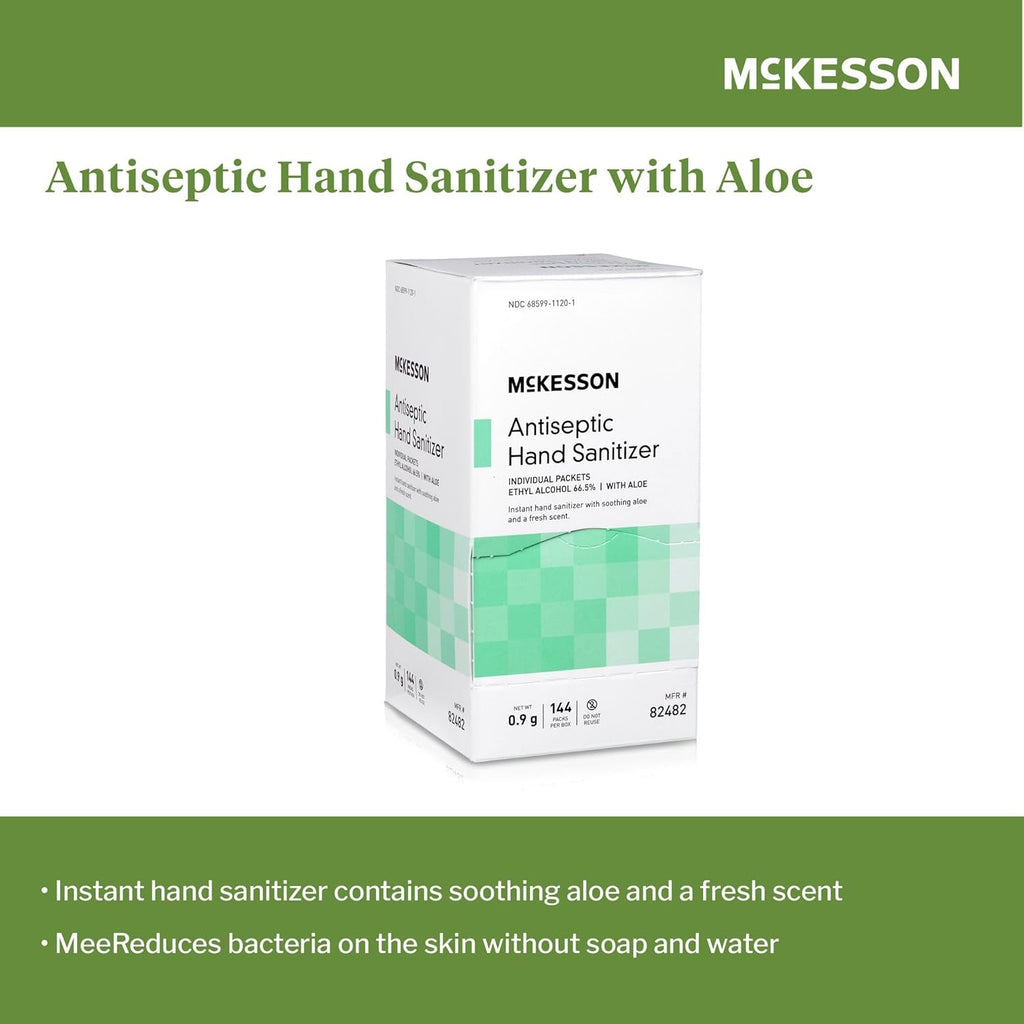 McKesson Hand Sanitizer Gel with Aloe [144 Count] Travel Size, Single Packets, Individually Wrapped