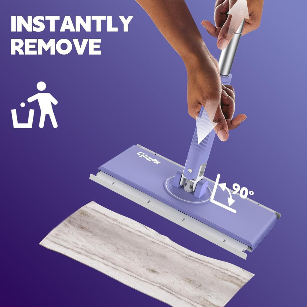 Sweeper Mop, Touch-Free Attach & Remove Cloth Instantly, Compatible with Swiffer Pads, Clamp Clip