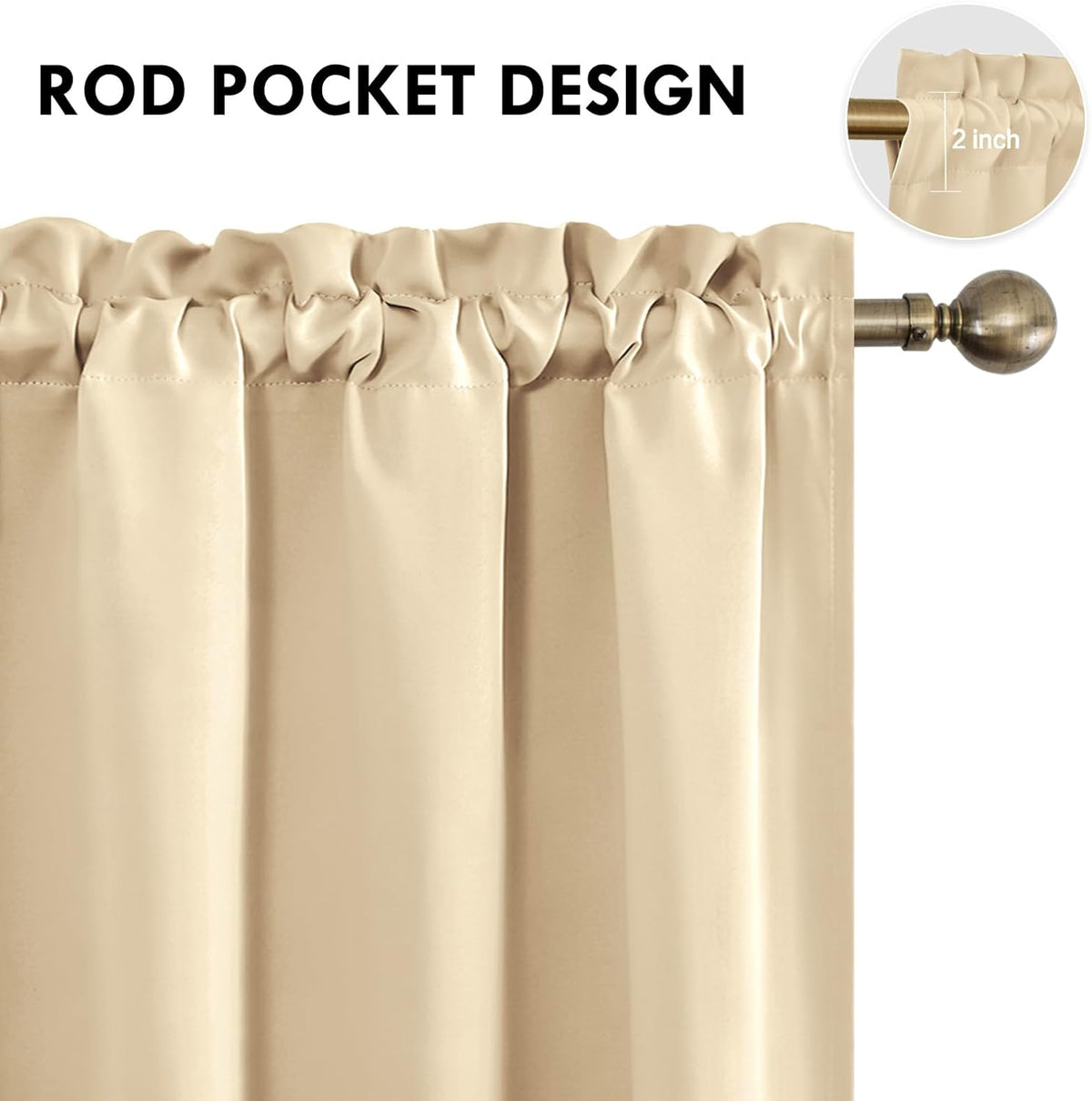 DWCN Beige Blackout Curtains for Bedroom – Rod Pocket Thermal Insulated Energy Saving Drapes for