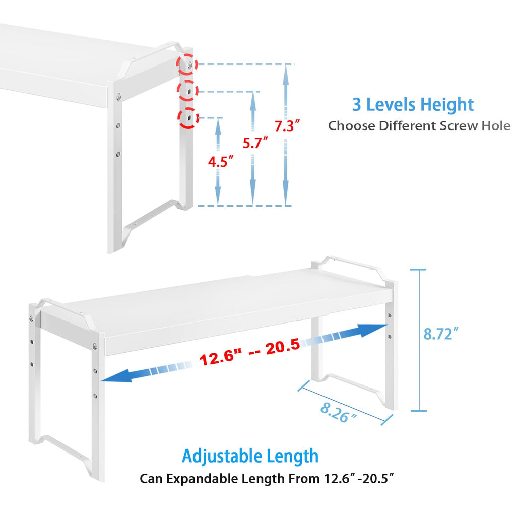 Set of 2 Expandable Kitchen Cabinet Shelves Organizers, Stackable Adjustable Small Storage Shelf