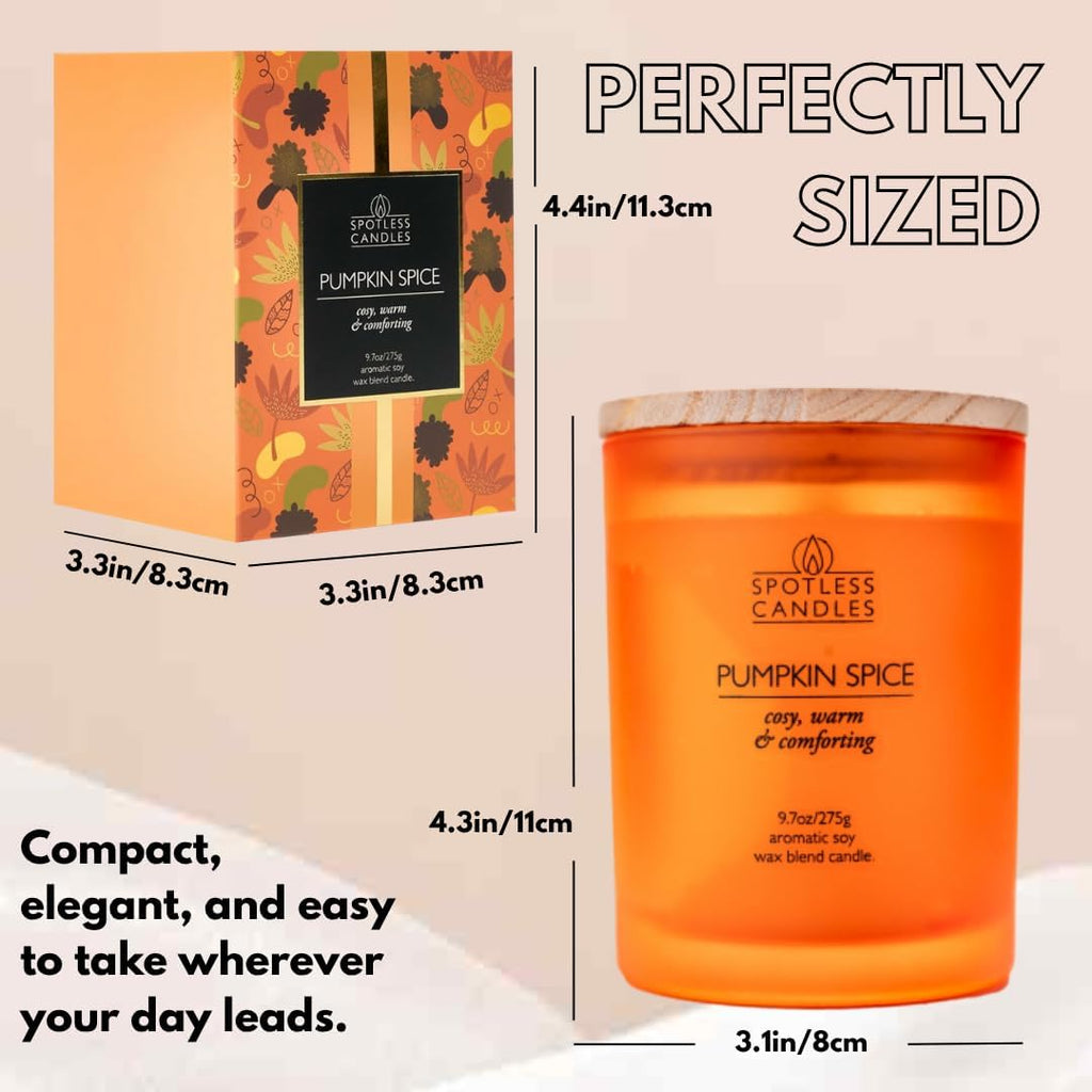 Pumpkin Spice Candle - 9.7 oz /275g Pumpkin Candle in Orange Frosted Glass Jar with Wooden Lid and