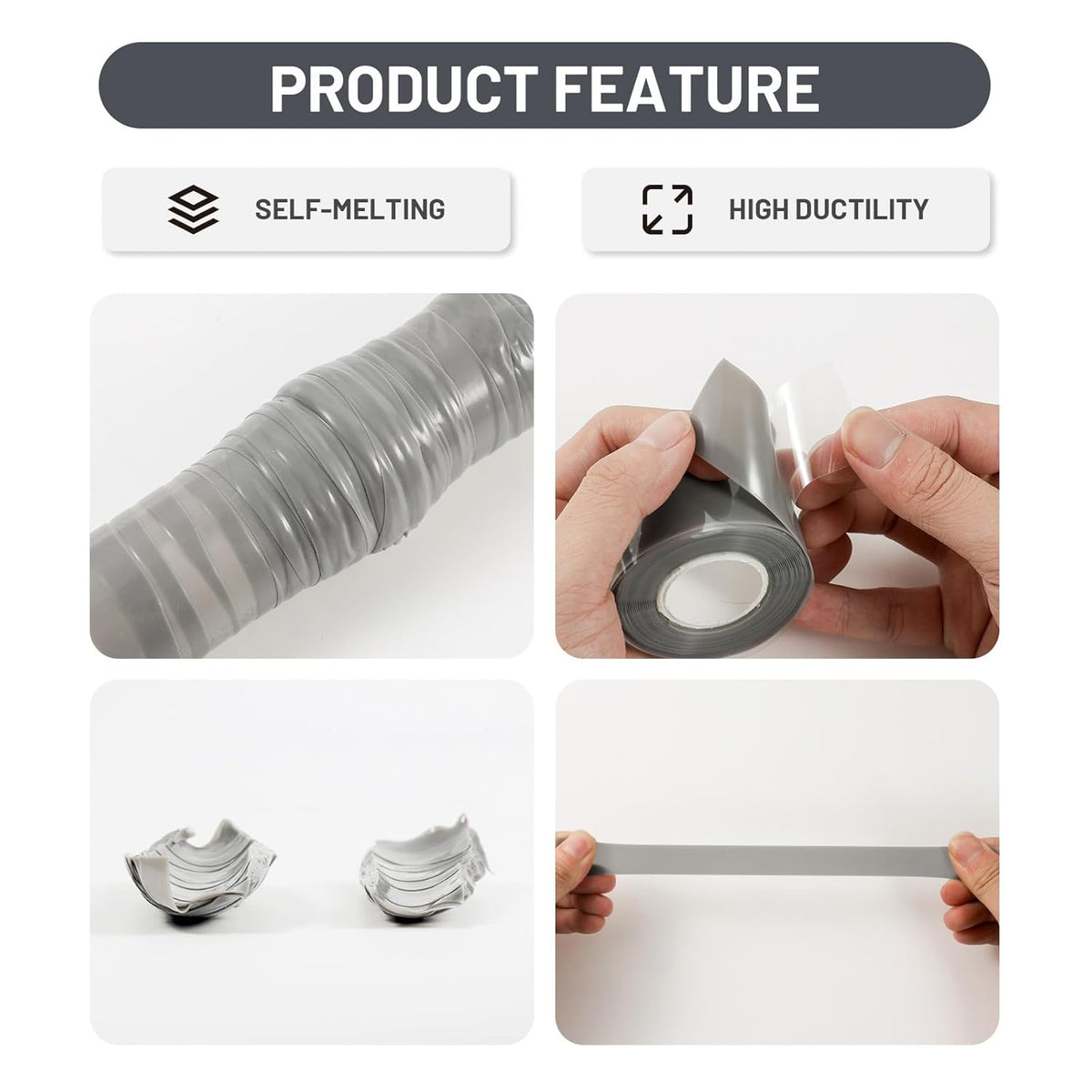 Self Fusing Silicone Tape 2 Rolls 1 in x 10' Grey Waterproof Rescue Tape Rubber Leak Silicone