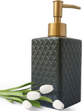 Gold Soap Dispenser for Bathroom,Retro Black Square Lotion Dispenser, Refillable Countertop Ceramic