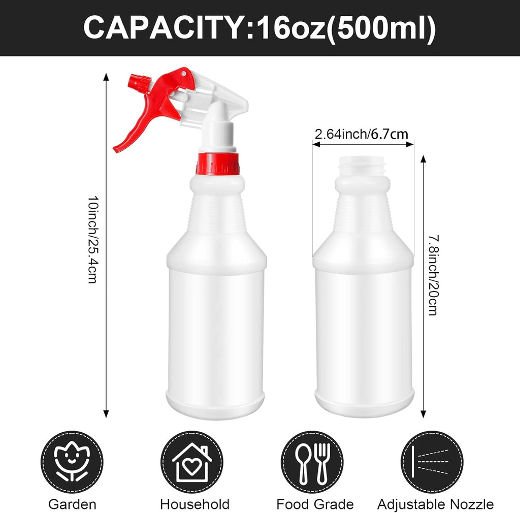 Eccliy 12 Pcs 16 Oz Plastic Spray Bottle, Adjustable Empty Reusable Sprayer for Cleaning, Planting