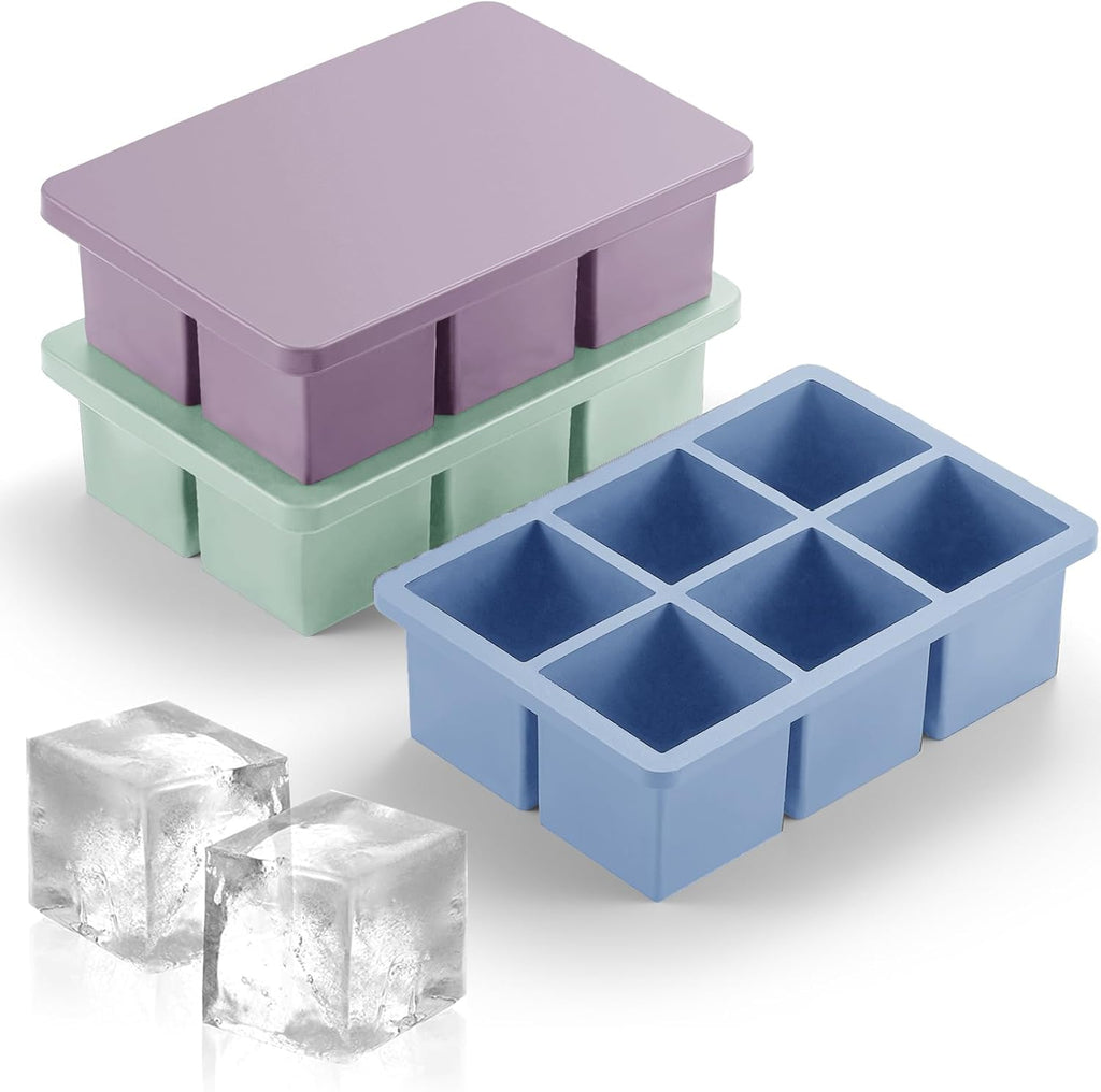 Nax Caki Ice Cube Trays 3 Pack - Large Size Silicone Ice Cube Molds(3 color) for Whiskey Ice Cube