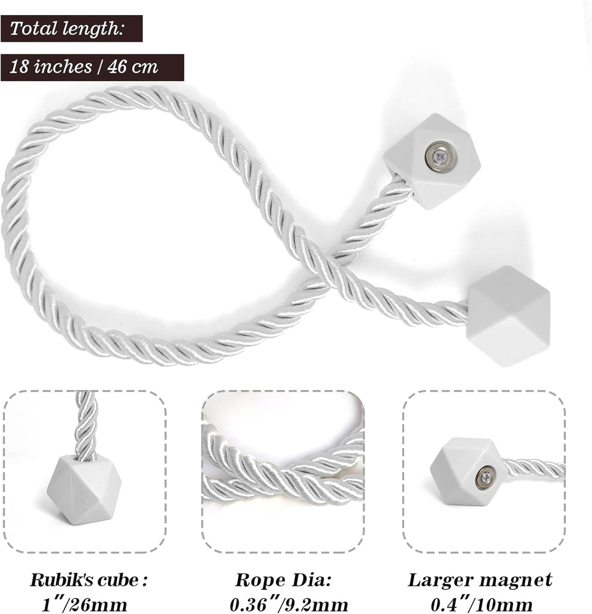 Hion Magnetic Curtain Tiebacks White 2pcs, Curtain Tiebacks Buckles Holdbacks Holders Hooks Clip