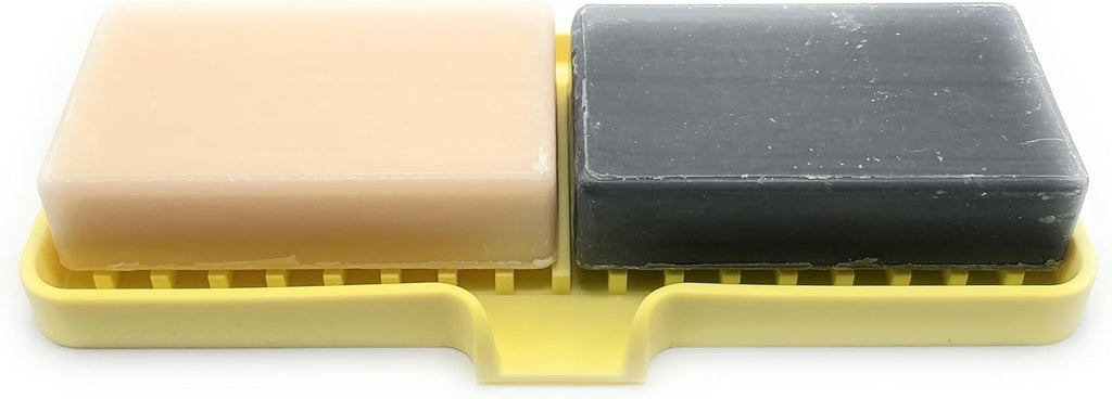 Happitasa Silicone Soap Dish Tray and Sponge Holder with Drain Chute | Bathroom and Kitchen Sink