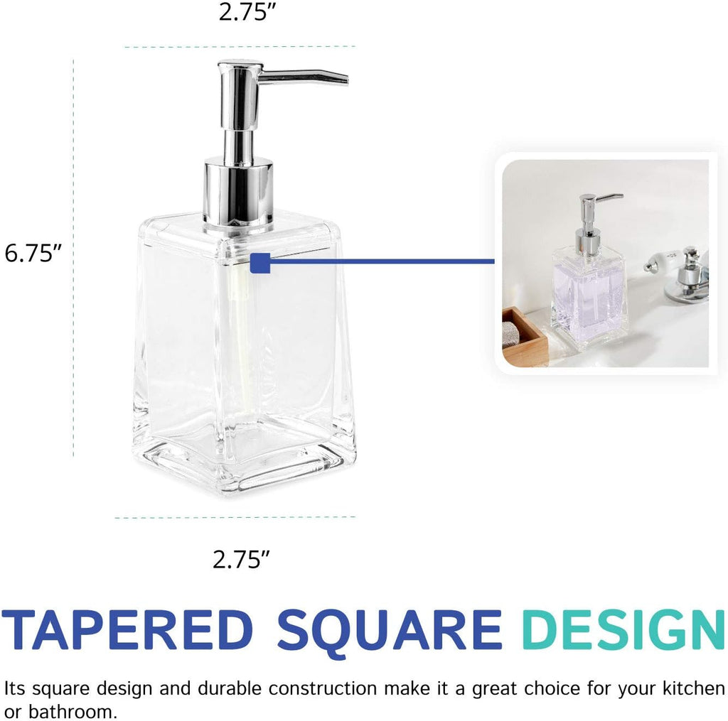 Huang Acrylic Clear Square Tapered Soap Dispenser Crystal Clear Acrylic | Sturdy and Elegant