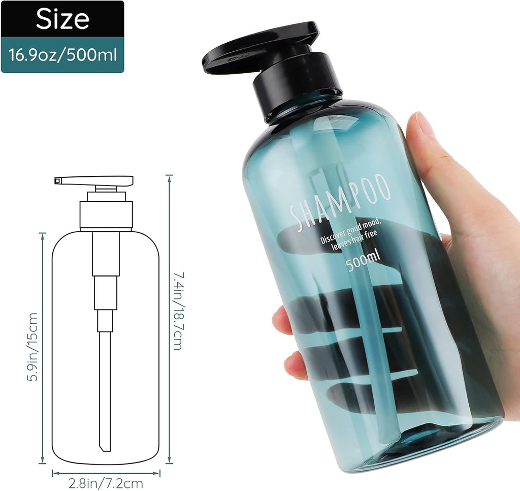 Segbeauty Shampoo Bottles with Pump, 16oz Empty Refillable Shower Bottle, 3 Pack 500ml Plastic