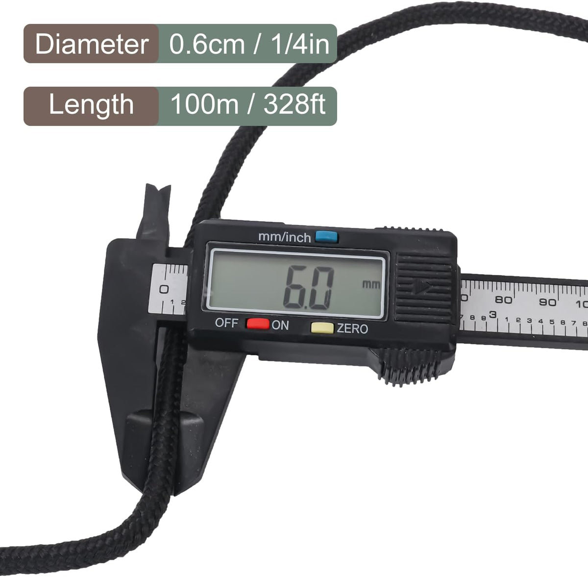 328 Feet 1/4 Inch Black Polyester Rope, 6mm Polypropylene Utility Rope for Kayaking, Camping, Home