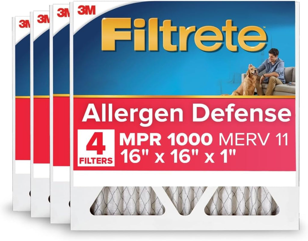 Filtrete 16x16x1 AC Furnace Air Filter, MERV 11, MPR 1000, Micro Allergen Defense, 3-Month Pleated
