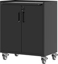 Metal Storage Cabinet with Wheels, Lockable Garage Cabinet with Doors and Shelves, Rolling Tool
