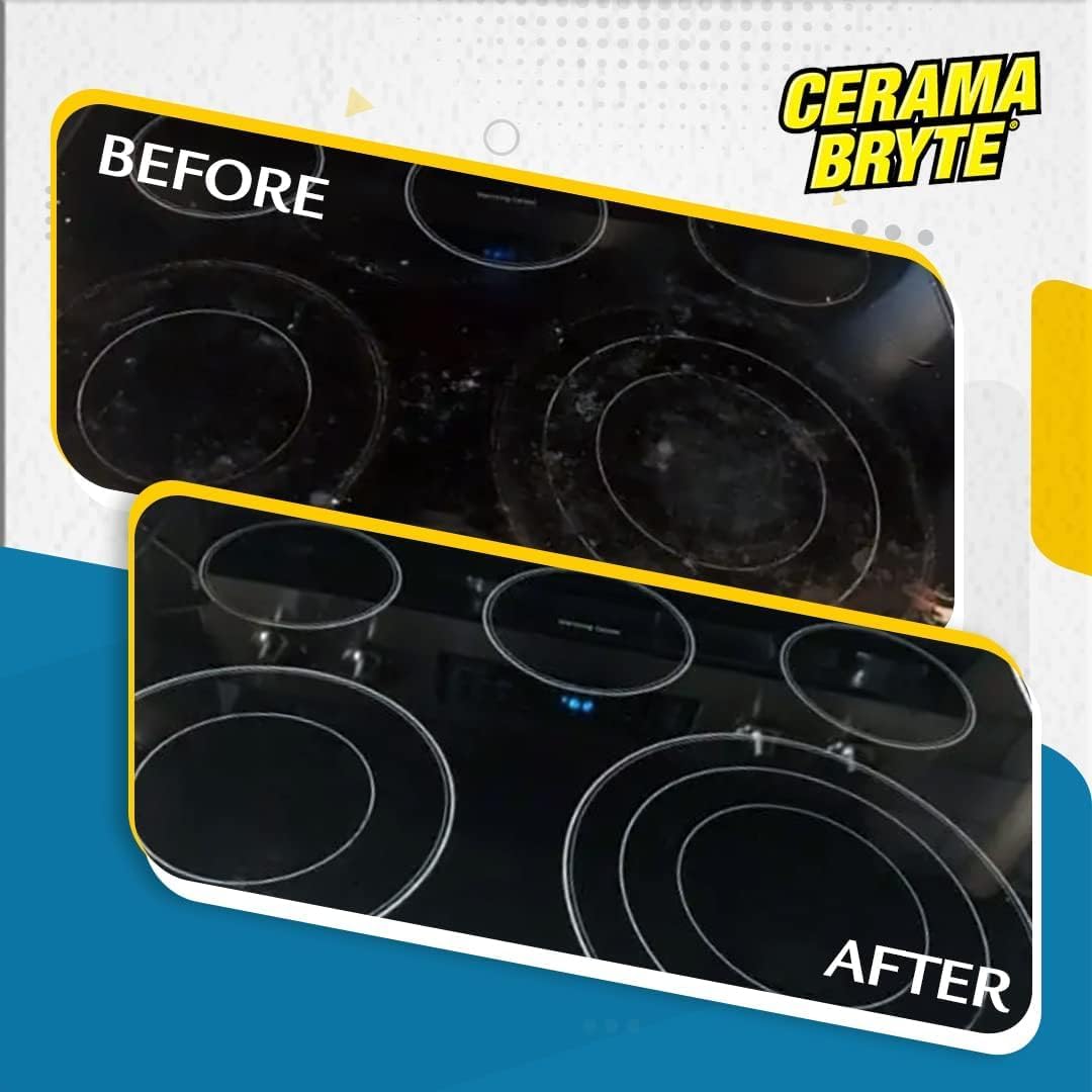 Cerama Bryte Glass Cooktop and Stove Top Cleaner Combo Kit - Includes Cleaning Tool, Razor, Scraper