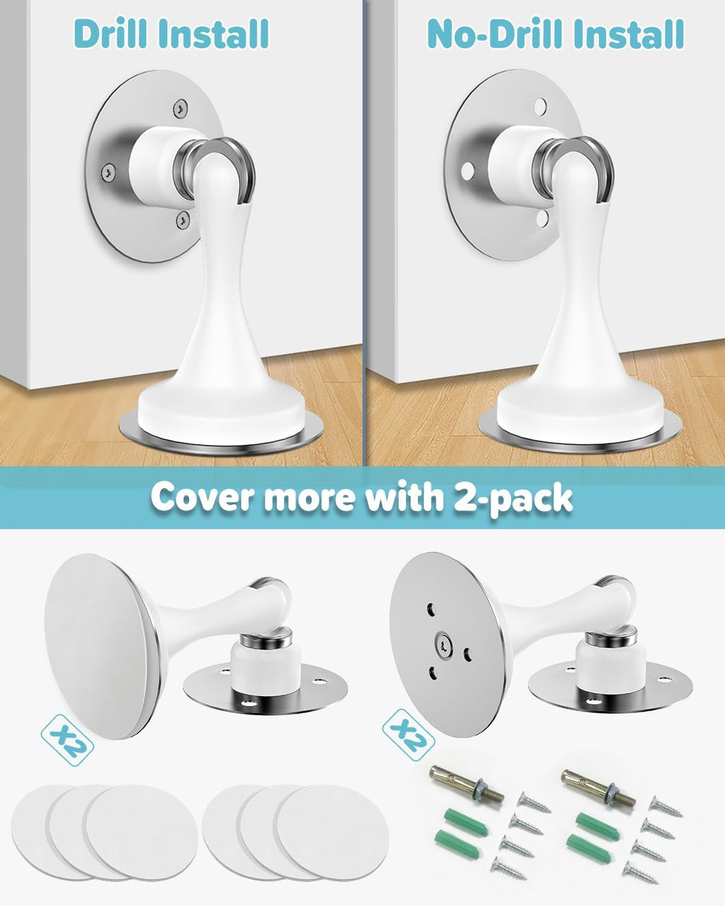 Magnetic Door Stoppers Door Catch - 2 Pack Stainless Steel Heavy Duty Door Stops for Bottom of