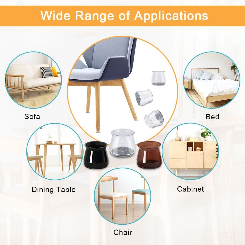 16 Pcs Chair Leg Protectors for Hardwood Floors, Silicone Felt Furniture Leg Cover Pad for