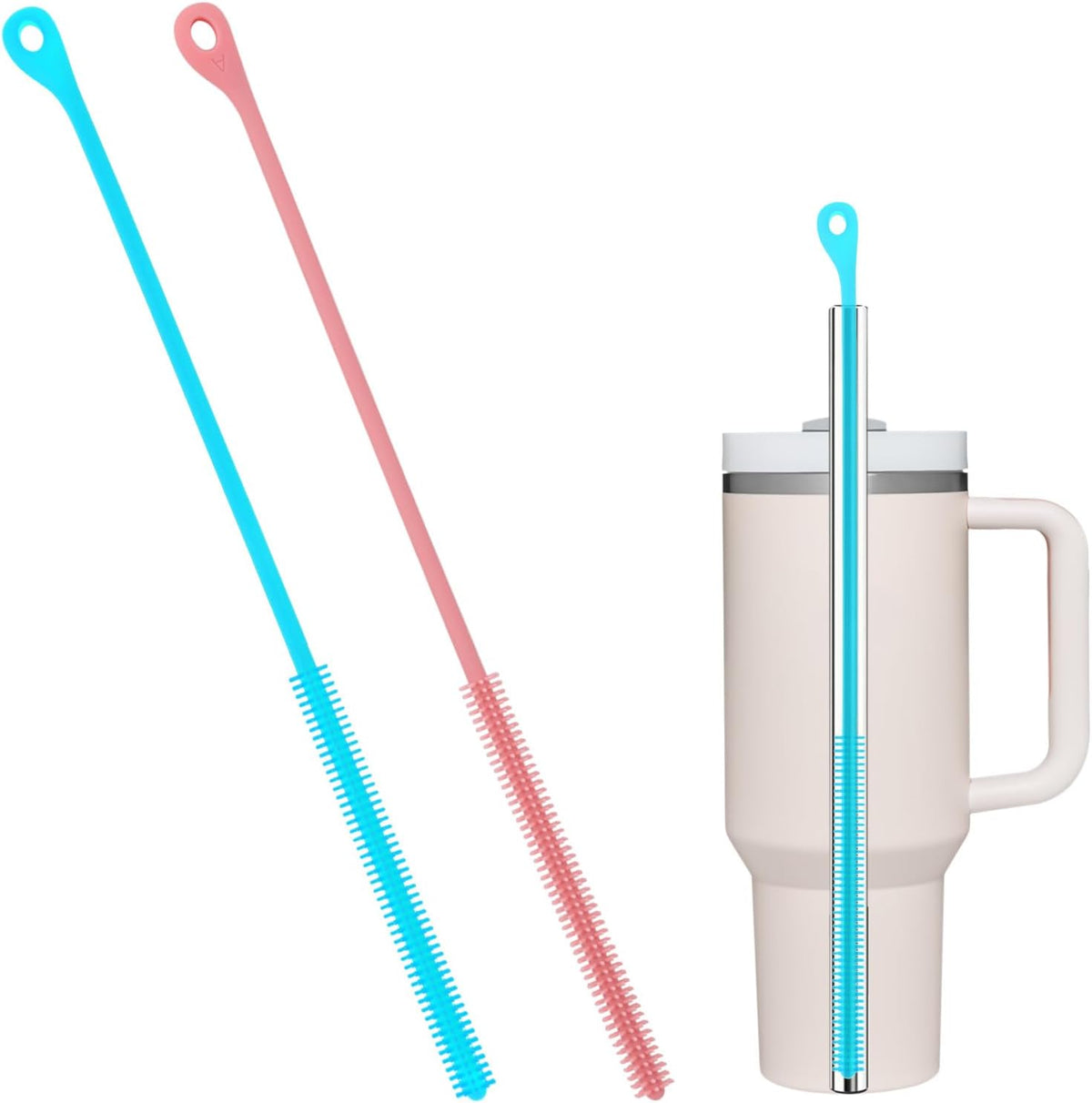 2pcs Silicone Straw Cleaner Brush, 9.44in Extra Long Reusable Straw Brush for Stanley, Metal, Glass