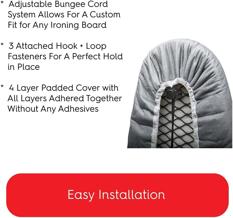 TIVIT Ironing Board Cover 14 x 44, Made in Italy. Pro Grip Pad Covers w/3 Fastener Straps & Pull