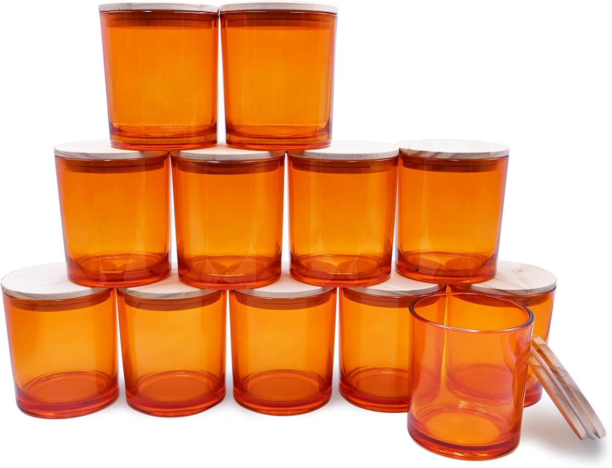 14 OZ Thick Candle Jars for Making Candles 12 Pcs, 3 Wick Empty Jars with Wood Lids for Candle