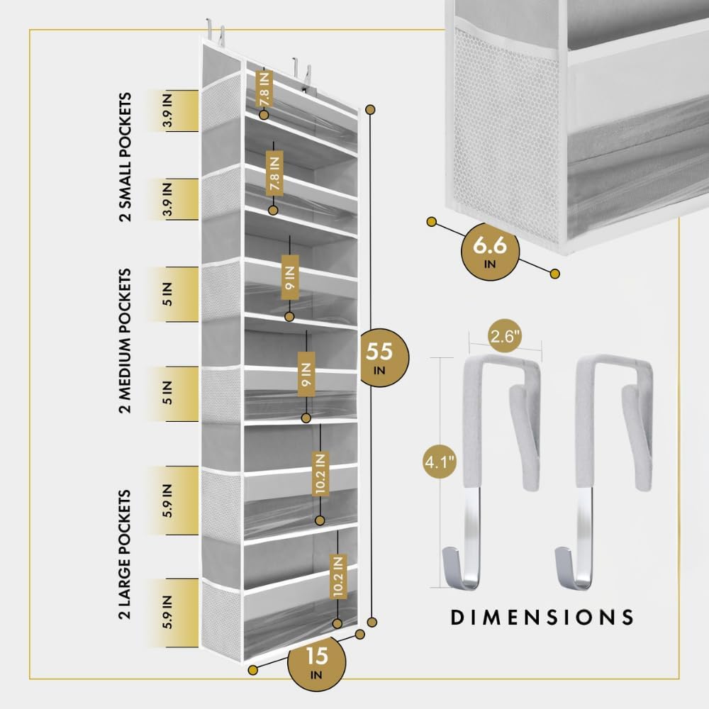 HOMELUX THEORY 1 PC Heavy Duty Over the Door Organizer 55x14x6.7, 6 Large Front & 12 Side Pockets