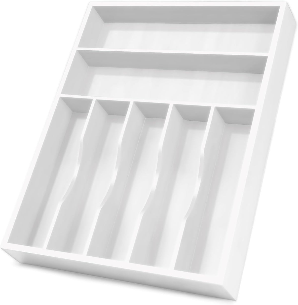 Bellsal White Utensil Organizer 12.5 Inch Silverware Tray for Drawer Utensil Holder Cutlery