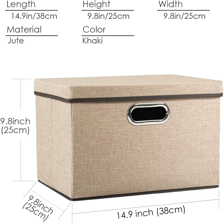 PRANDOM Collapsible Storage Cubes with Lids [1-Pack] Jute Fabric Foldable Storage Boxes Organizer