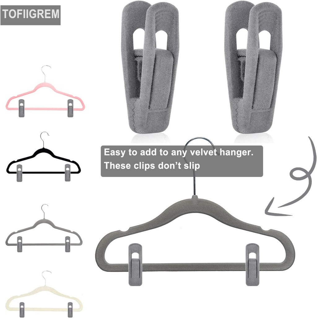 Grey Velvet Clips for Velvet Hangers - 20 PCS Gray Non Slip Velvet Hanger Clip, Pants Hanger Velvet