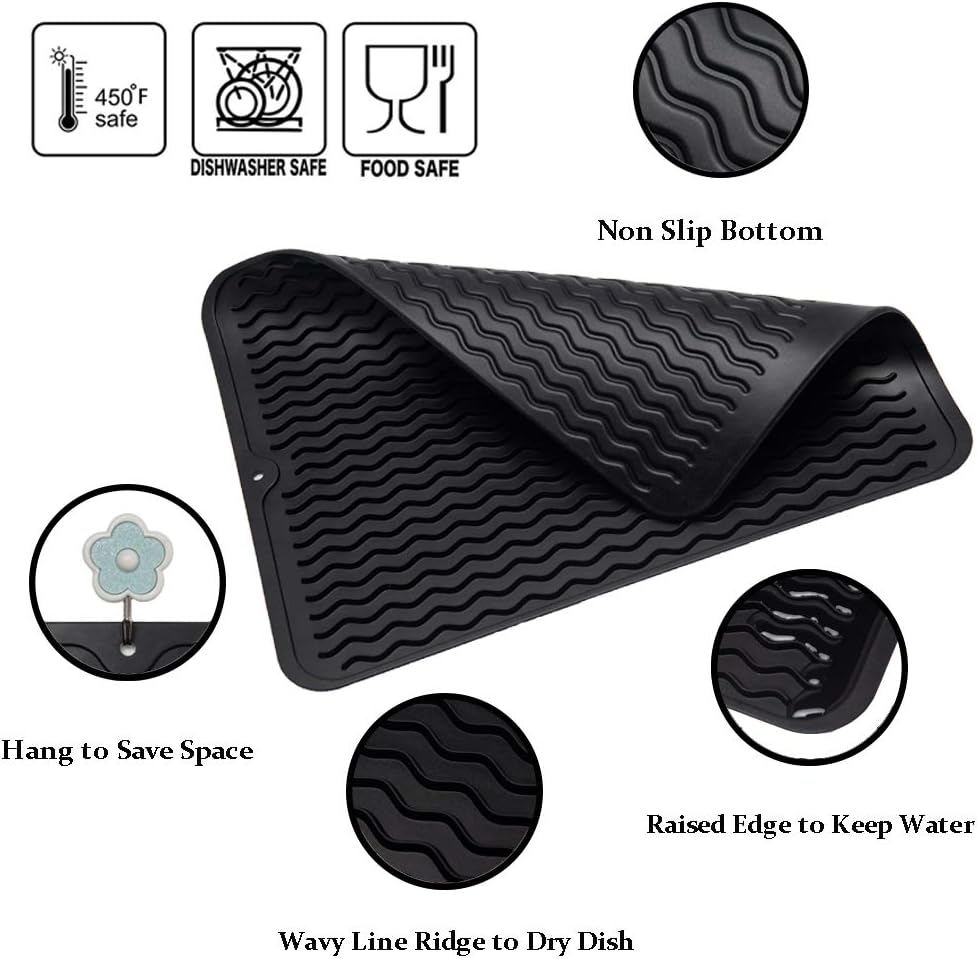 ZLR 2 Pcs Silicone Dish Drying Mats for Kitchen Counter, Eco-Friendly Fast Dry Dish Mat, Easy Clean