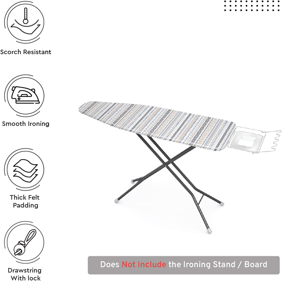 Encasa XO Ironing Board Cover and Pad 54"x15" - Thick 3mm Felt Padding, Drawstring Tightening &