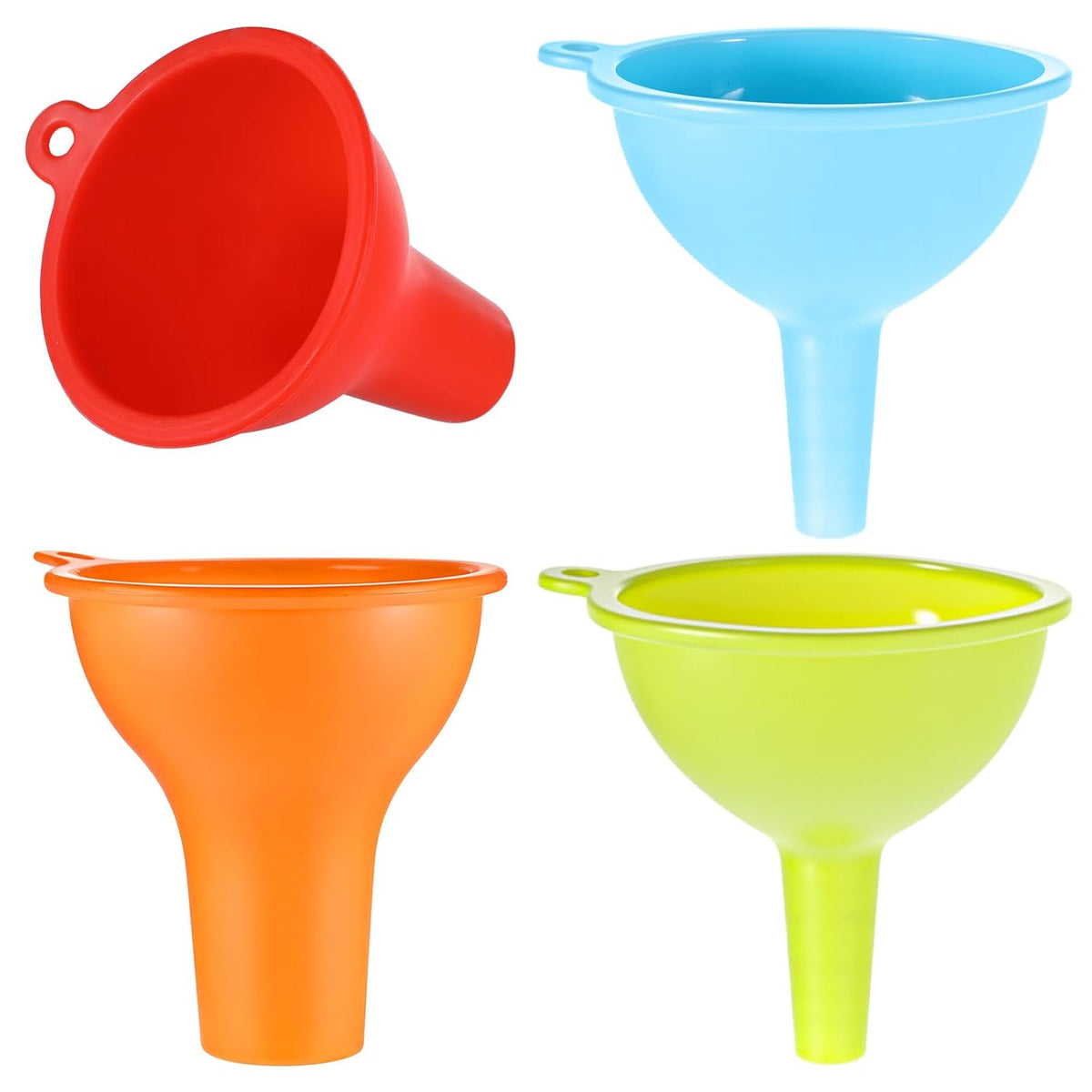 4 Pack Kitchen Silicone Funnel, 4 Colors Kitchen Funnel Set Wide Mouth Funnels for Filling Bottles
