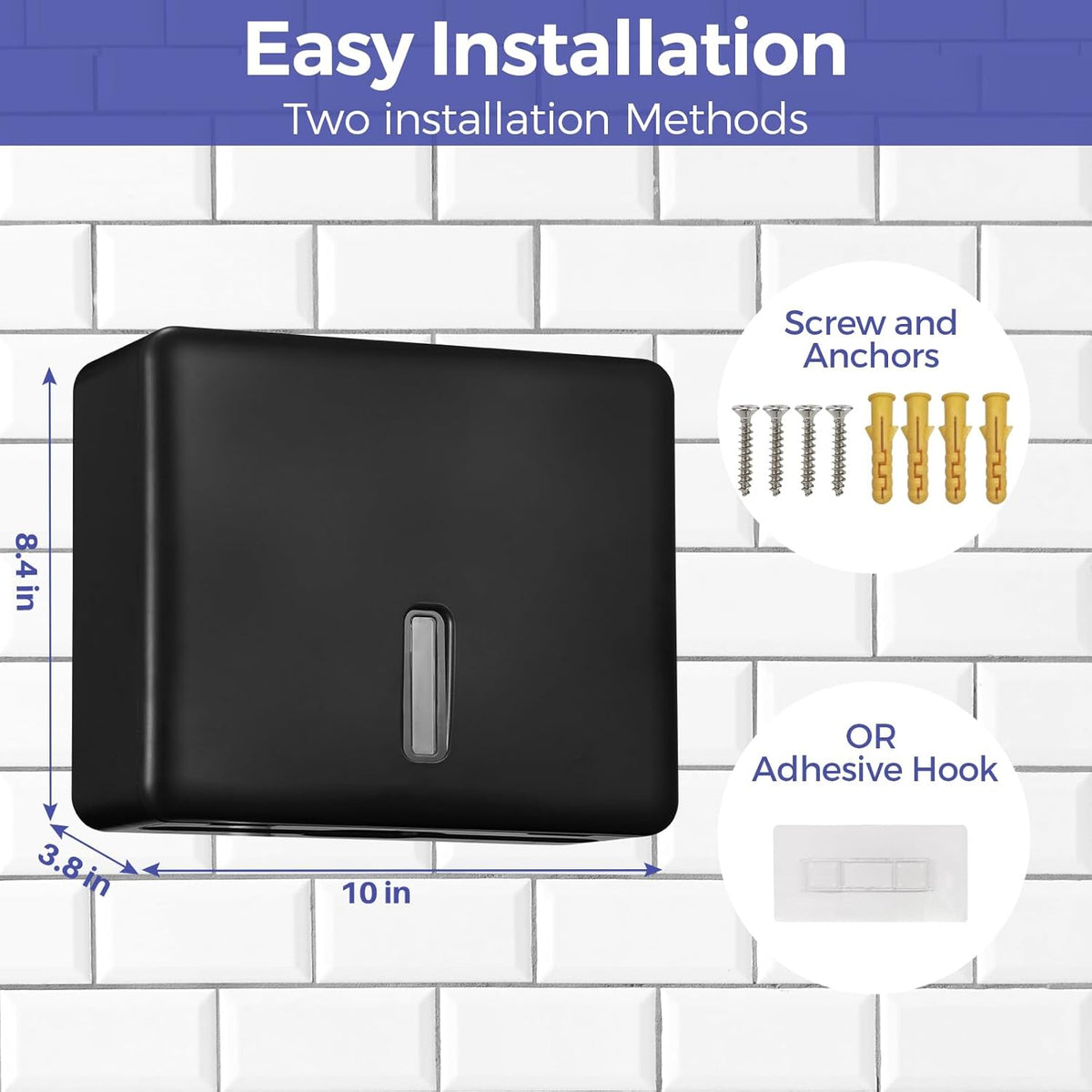 Multifold Paper Towel Dispenser Wall Mount (Black) – Large Capacity C-Fold, Trifold, and Folded