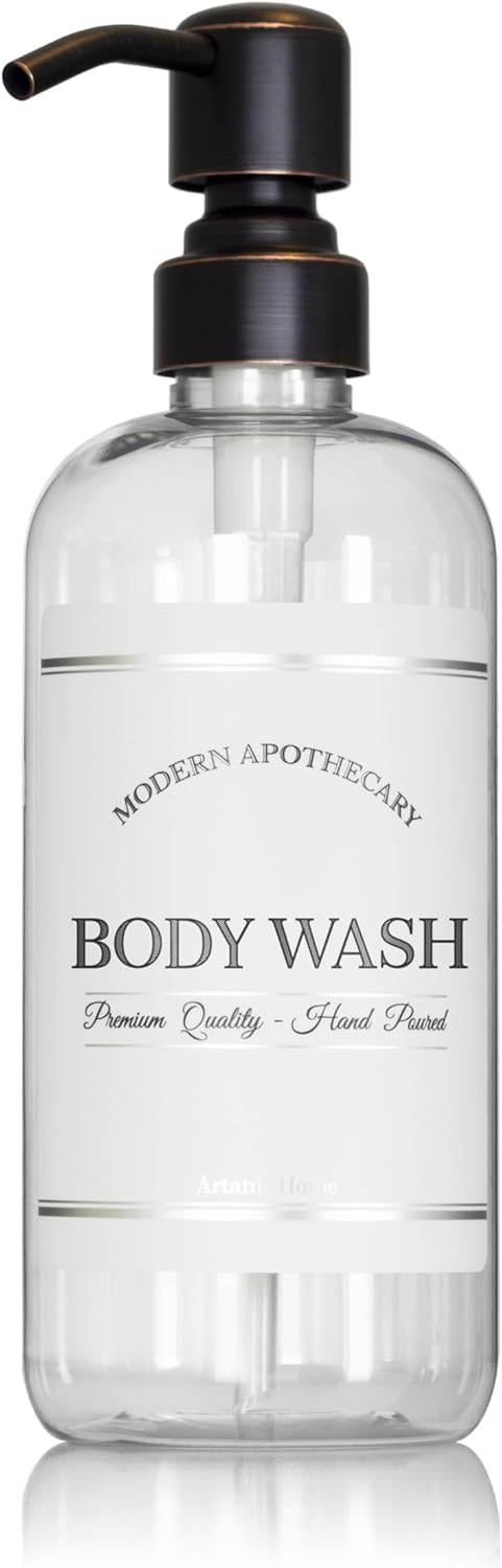 Refillable Clear PET Plastic 16 oz Body Wash Bottle with Oil Rubbed Bronze Pump Dispenser - Chrome