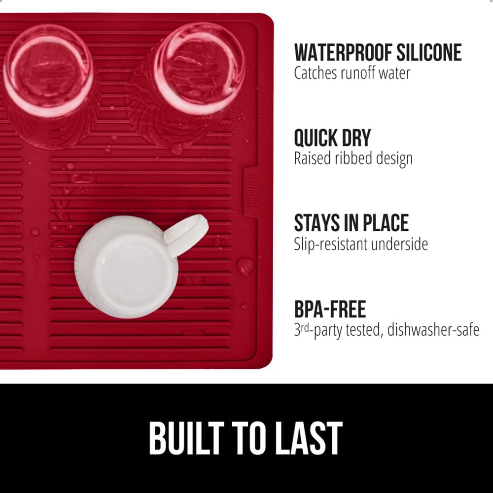 GORILLA GRIP 100% BPA-Free Patented Silicone Dish Drying Mat for Kitchen Counter, 18x16 Inch, Water