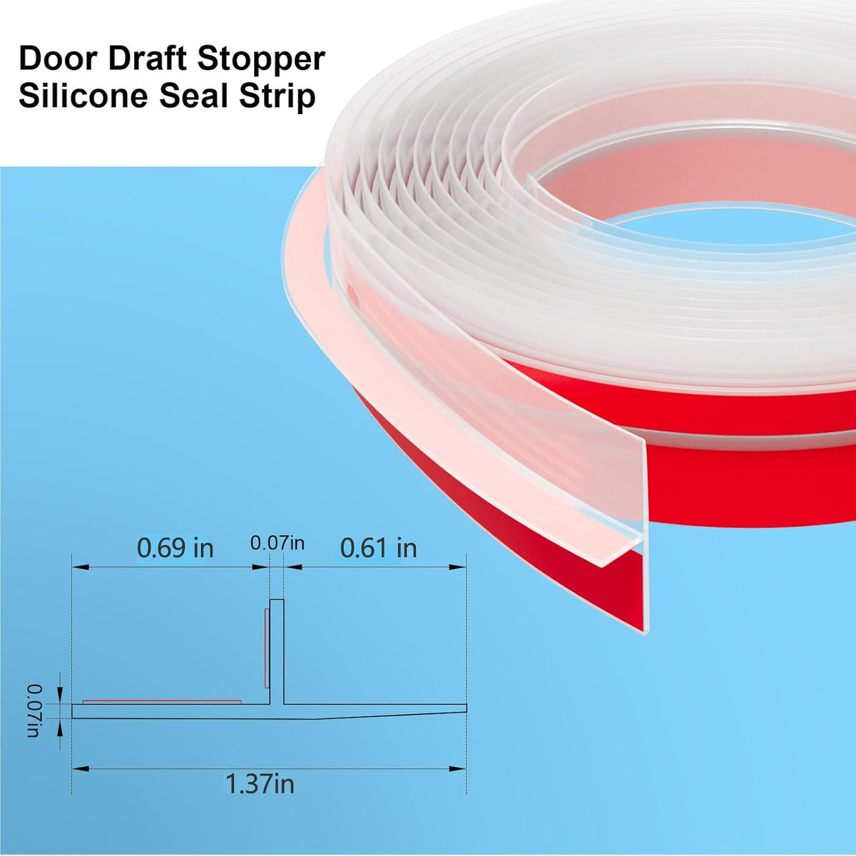 T-Shaped Door Draft Stopper, 1.37 in x 20 Ft Silicone Seal Strip for Windows Gaps, Weather